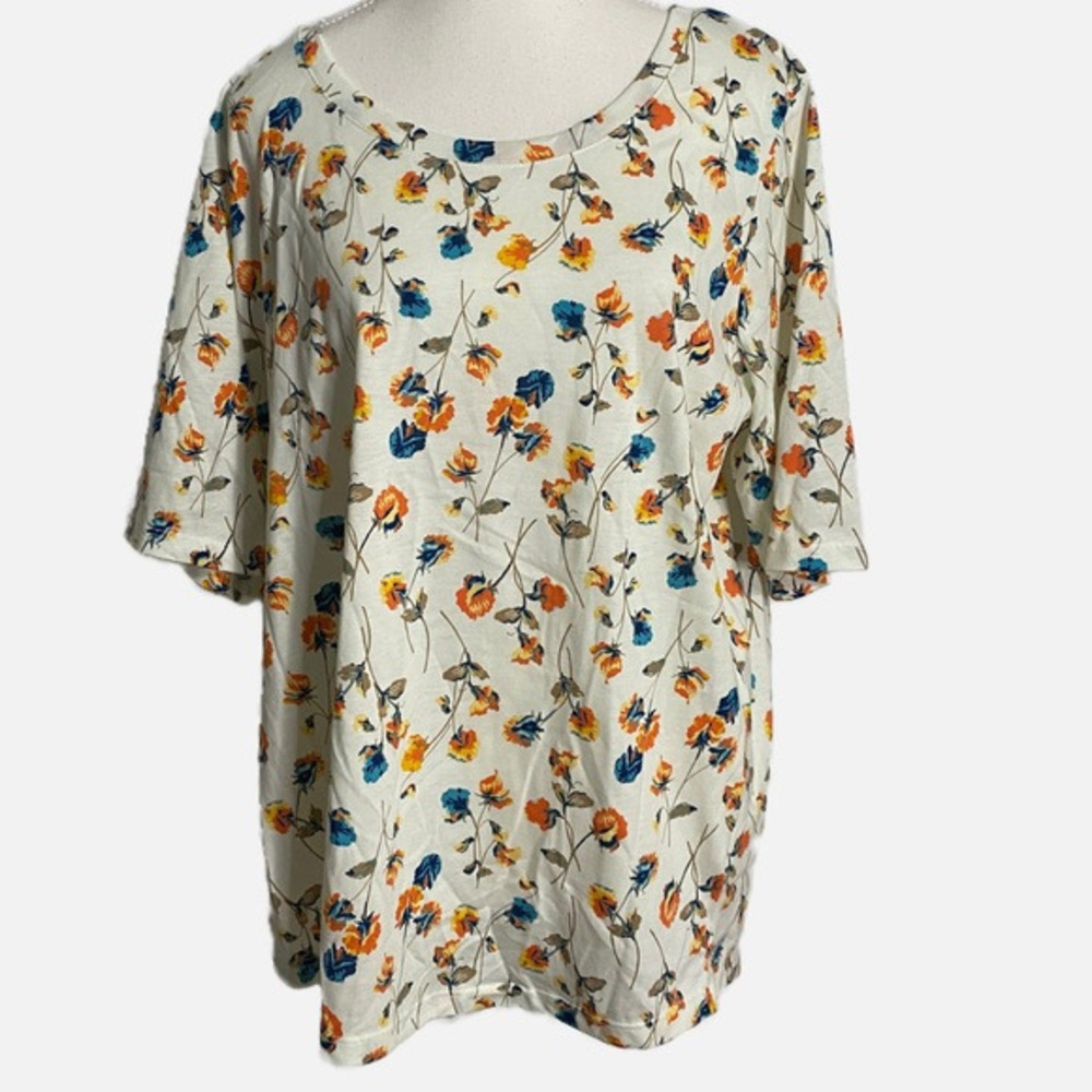 Lands’End Women's Relaxed Cotton‎ Floral Print Short Sleeve Crewneck T-Shirt